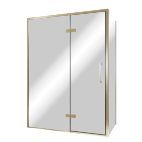 Balmani Senses Design douchehoek met linkse draaideur en vaste zijwand, 140 x 90 cm, Reflex spiegelglas, Brushed Champagne Gold profielen