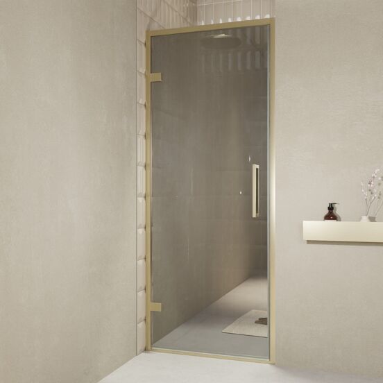 Balmani Senses Design douche draaideur links 90 cm x 210 cm Reflex spiegelglas, Brushed Champagne Gold profielen, met coating