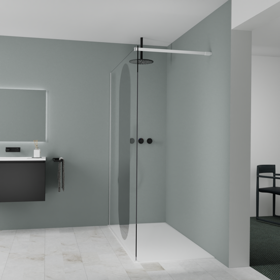 Balmani Modular douche à l'italienne: 160 x 200 cm, Miroir reflex ovale, Profil Blanc mat