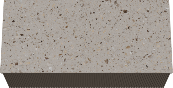 Balmani Forma hängendes Möbelstück Set: 120 x 55 cm, Schwarze Eiche, mit Stretto Einzel- oder Doppel Waschtischplatte, Terrazzo in Greige, Vertikale symmetrische gerade Rippe