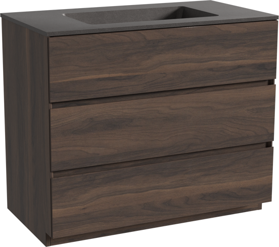 Storke Edge meuble salle de bains à poser 95 x 52 cm noyer avec Scuro plan simple en quartz noir mat