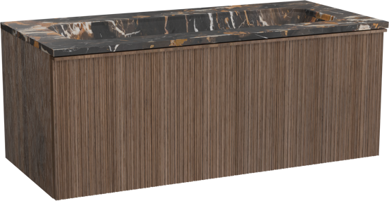 Balmani Forma meuble salle de bains suspendu 120 x 55 cm noyer américain avec Tablo Arcato lavabo simple pour 2 trous de robinet en marbre portoro gold, Nervure circulaire asymétrique verticale