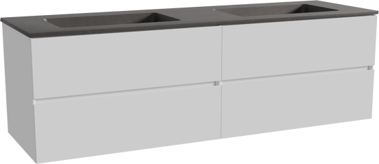 Storke Edge zwevend badmeubel 170 x 52 cm hoogglans wit met Scuro dubbele wastafel in kwarts mat zwart