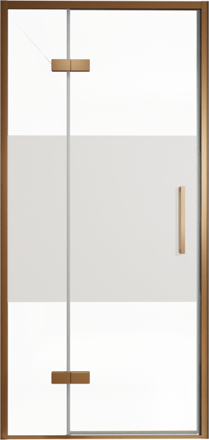 Balmani Senses Design Dusche Drehtür, Links, 100 cm x 210 cm, Klarglas mit mattiertem Streifen, Profil Brushed Rosegold