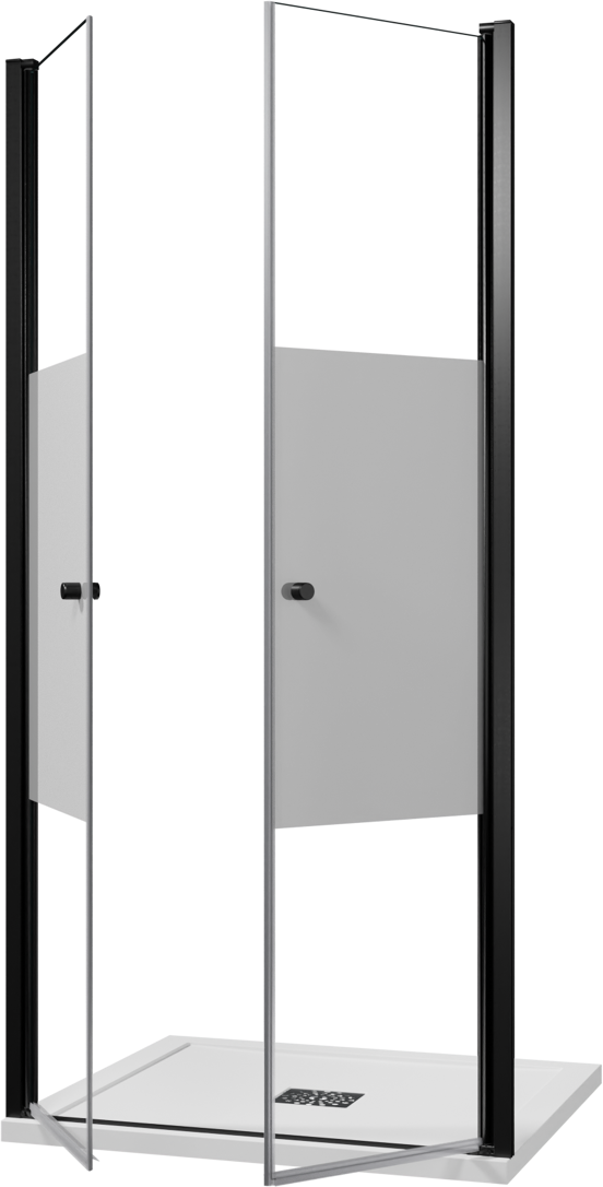 Luca Varess Kuresa porte battante 100 x 200 cm verre transparent avec bande matte profil noir mat