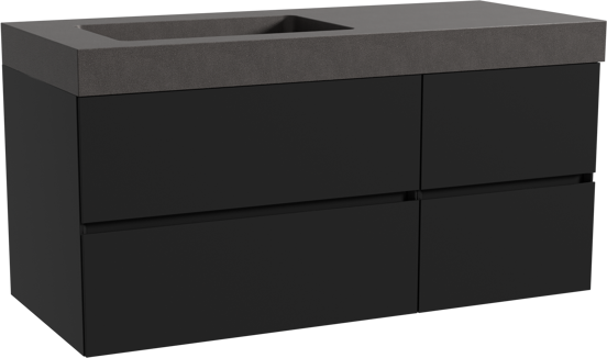 Storke Edge meuble salle de bains suspendu 120 x 52 cm noir mat avec Scuro High plan vasque asymétrique à gauche en quartz noir mat