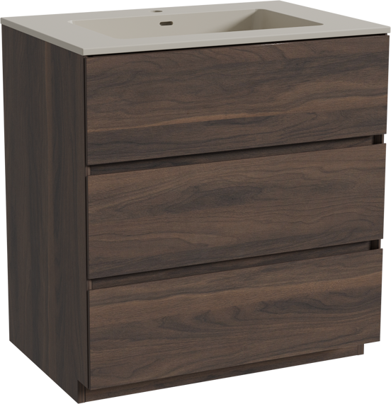 Storke Edge staand badkamermeubel 75 x 52 cm notelaar met Diva enkele wastafel in top solid zijdegrijs