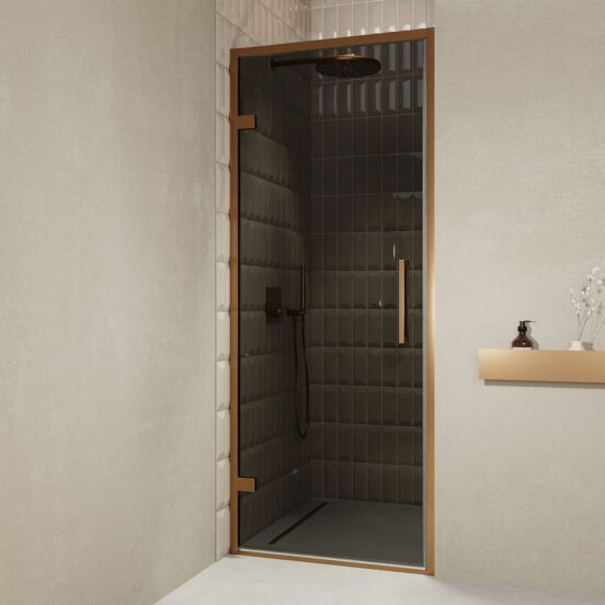 Balmani Senses Design douche draaideur links 90 cm x 210 cm Rookglas, Brushed Rosegold profielen, met coating