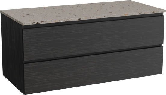 Balmani Lucida meuble salle de bains suspendu 120 x 55 cm chêne noir avec Stretto tablette simple ou double en terrazzo greige terrazzo