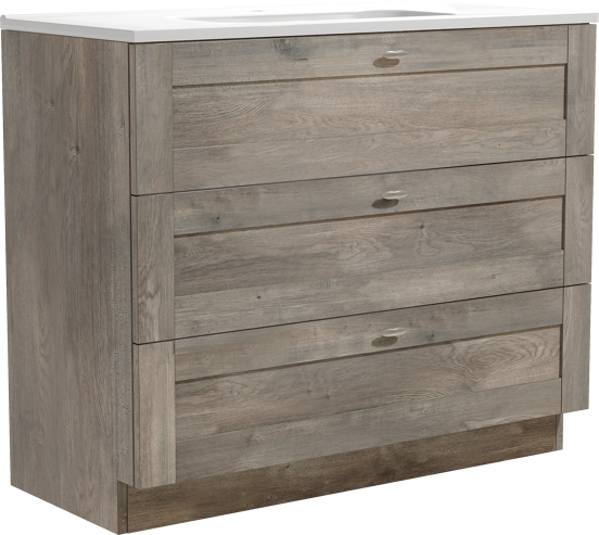 Linie Classo staand badkamermeubel 100 x 46 cm grijze eik met Baro enkele wastafel in porselein glanzend wit