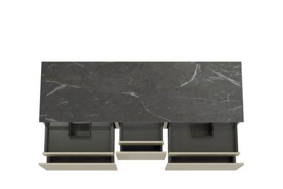 Balmani Sfera zwevend badmeubel 180 x 55 cm dune met Stretto enkel of dubbel wastafelblad in marmer pietra grey