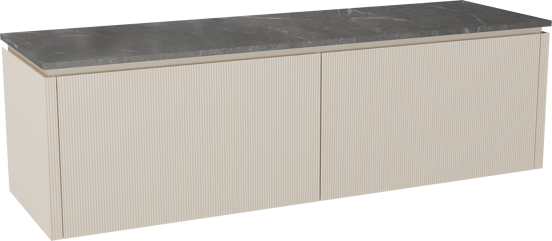 Balmani Eclips meuble salle de bains suspendu 180 x 55 cm Sandbeige avec Stretto tablette simple ou double en Pietra Grey marbre, Nervure droite symétrique verticale