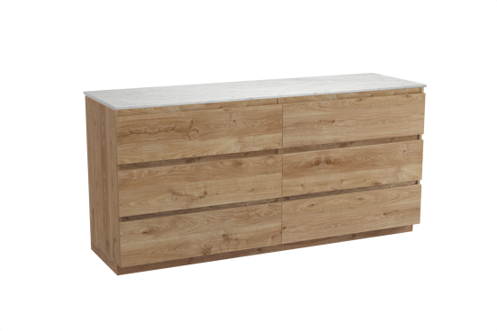 Balmani Lucida meuble salle de bains à poser 180 x 55 cm chêne brut avec Stretto tablette simple ou double en marbre carrara