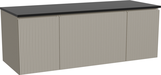 Storke Ribs hängendes Möbelstück Set: 135 x 52 cm, Seidengrau, mit Panton Einzel- oder Doppel Waschtischplatte, Pulverbeschichtetes MDF, Schwarz matt, Vertikale symmetrische gerade Rippe