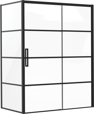 Luca Varess Senses paroi d'angle avec porte coulissante droite et paroi latérale fixe 140 x 90 cm verre Lined profil noir mat
