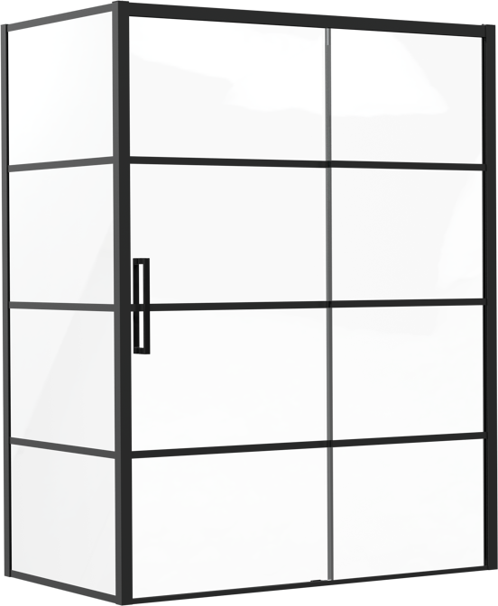 Luca Varess Senses paroi d'angle avec porte coulissante droite et paroi latérale fixe 140 x 90 cm verre Lined profil noir mat