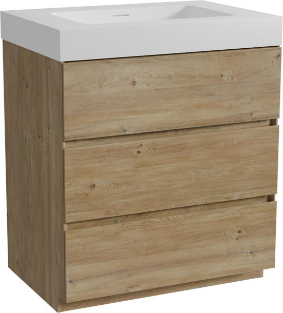 Storke Edge meuble salle de bains à poser 75 x 52 cm chêne brut avec Mata High plan simple en solid surface blanc mat
