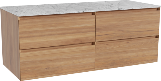 Balmani Mitra meuble salle de bains suspendu 135 x 55 cm teck avec Stretto tablette simple ou double en marbre carrara