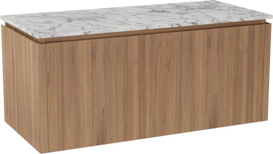 Balmani Eclips meuble salle de bains suspendu 120 x 55 cm Teck avec Stretto tablette simple ou double en Marbre Carrare
