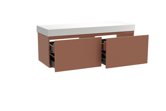 Balmani Sfera zwevend badkamermeubel 150 x 55 cm cotto met Dominus enkel of dubbel tablet in solid surface mat wit