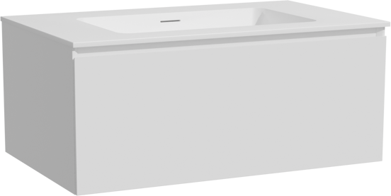 Storke Edge zwevend badkamermeubel 85 x 52 cm glanzend wit met Mata enkele wastafel in solid surface mat wit
