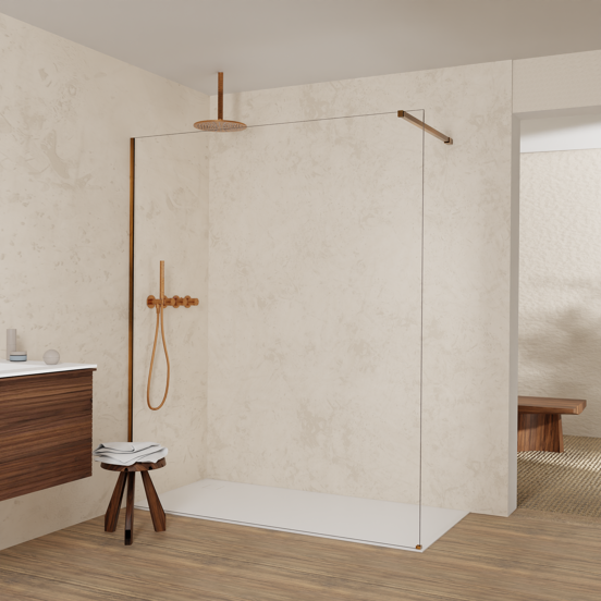Balmani Modular douche à l'italienne: 170 x 200 cm, Verre transparent, Profil Brushed Rosegold