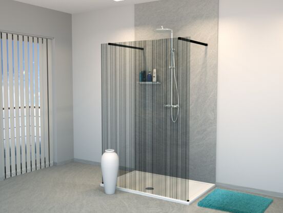 Balmani BMSS douche à l'italienne avec paroi autoportante 140 x 200 cm verre code barre noir profil noir mat