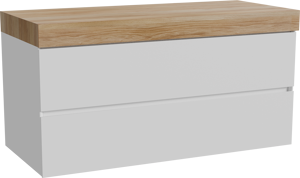 Storke Edge hängendes Möbelstück Set: 120 x 52 cm, Weiß matt, mit Kada Einzel- oder Doppel Waschtischplatte, Hochdrucklaminat (HPL) Rustikales Teak