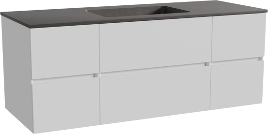 Storke Edge zwevend badmeubel 135 x 52 cm mat wit met Scuro enkele wastafel in kwarts mat zwart