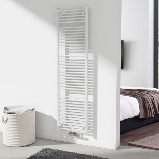 Vipera Kanza enkele handdoekradiator 50 x 180 cm centrale verwarming hoogglans wit zij- en middenaansluiting 814W
