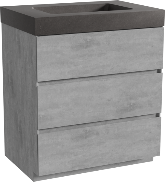 Storke Edge meuble salle de bains à poser 75 x 52 cm béton gris foncé avec Scuro High plan simple en quartz noir mat