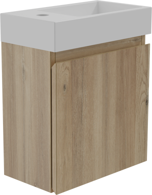 Storke Square meuble wc suspendu 40 x 22 cm chêne brut avec Vida lavabo en marbre composite brillant