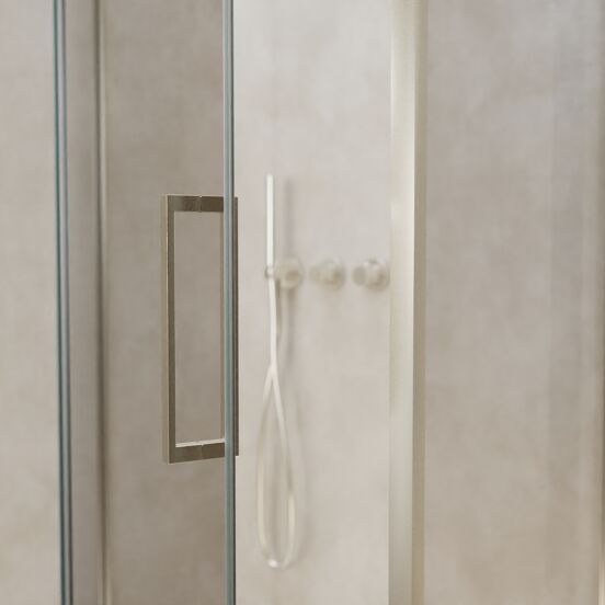 Balmani Senses Design douchehoek met linkse draaideur en vaste zijwand, 100 x 90 cm, Helder glas, Brushed CoolMetal profielen, met coating