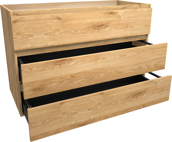 Balmani Lucida stehender Waschbeckenunterschrank: 120 x 55 cm, Eiche rustikal, 3 Schubladen