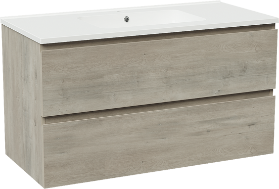 Linie Lado meuble salle de bains suspendu 100 x 46 cm chêne gris avec Vano plan simple en marbre composite blanc brillant