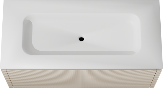Balmani Eclips zwevend badkamermeubel 120 x 55 cm Sandbeige met Eclips enkele wastafel in Solid Surface mat wit, Verticale symmetrische rechte ribbel