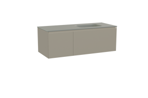 Balmani Idra zwevend badmeubel 135 x 55 cm steengrijs met Tablo Arcato asymmetrisch rechtse wastafel in solid surface steengrijs