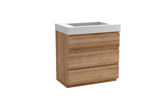 Balmani Lucida staand badkamermeubel 90 x 55 cm teak met Modus enkele wastafel in solid surface mat wit