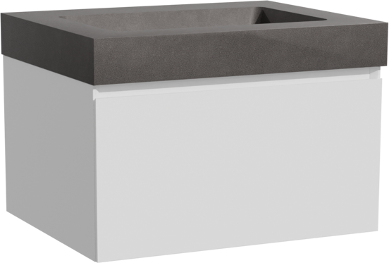 Storke Edge meuble salle de bains suspendu 65 x 52 cm blanc mat avec Scuro High plan simple en quartz noir mat