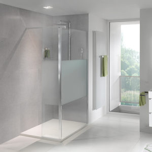 Balmani Move douche à l'italienne avec panneau latéral pivotant 120 x 200 cm verre transparent avec bande mate profil chrome brillant