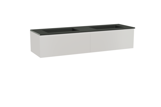 Storke Edge hängendes Möbelstück Set: 170 x 52 cm, Weiß glänzend, mit Scuro Doppelwaschtisch, Quarz Schwarz matt