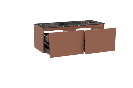 Balmani Sfera hängendes Möbelstück Set: 135 x 55 cm, Cotto, mit Tablo Arcato Doppelwaschtisch, Marmor Portoro Gold