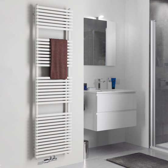 Vipera Vesuvio enkele handdoekradiator 50 x 180 cm elektrische verwarming glanzend wit zij- en middenaansluiting 1.205W, weerstand inbegrepen