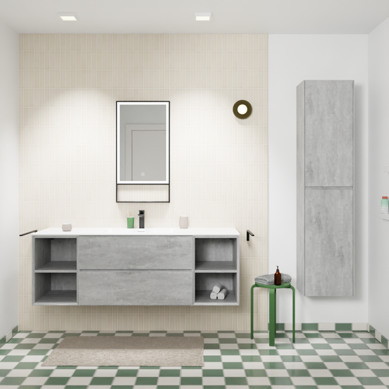 Storke Edge meuble salle de bains suspendu 155 x 52 cm béton gris foncé avec Mata plan simple en solid surface blanc mat