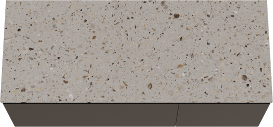 Balmani Idra hängendes Möbelstück Set: 135 x 55 cm, Schwarz matt, mit Stretto Einzel- oder Doppel Waschtischplatte, Terrazzo in Greige