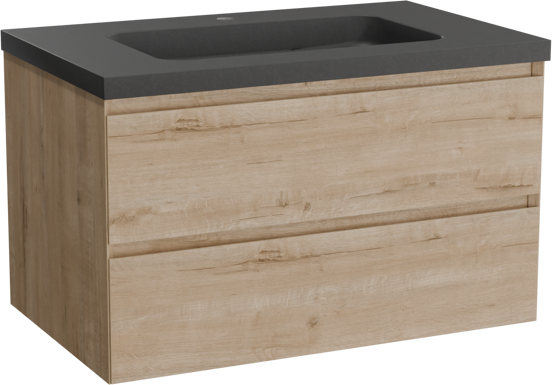 Balmani Mitra meuble salle de bains suspendu 90 x 55 cm chêne brut avec Napoli plan simple en granit noir