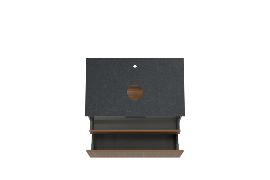 Balmani Sfera hängendes Möbelstück Set: 90 x 55 cm, Amerikanischer Nussbaum, mit Facetta Einzel Waschtischplatte, Schwarzes Granit