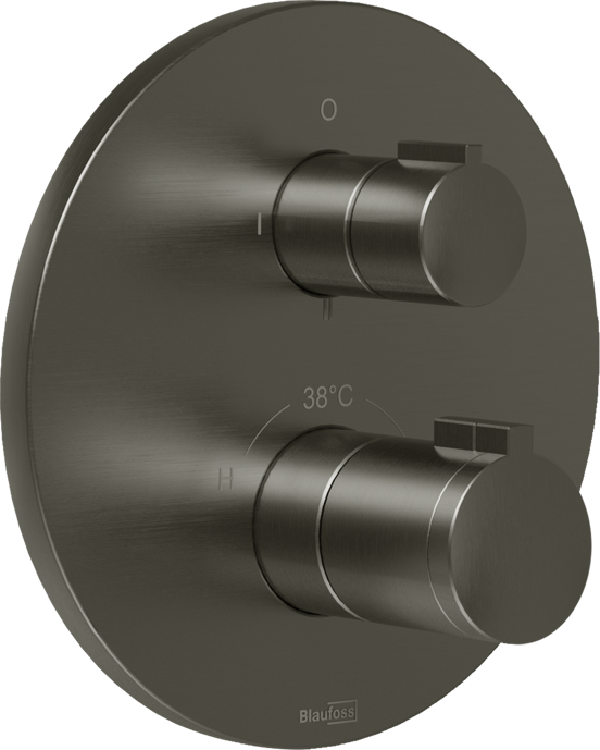 Blaufoss Smartbox Round Thermostat-Duscharmatur: Unterputz, für 2 Verbraucher, Brushed Gunmetal, Einbauelement inklusive