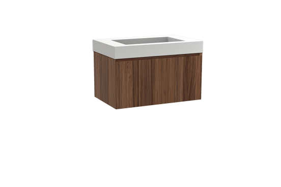 Balmani Idra zwevend badkamermeubel 90 x 55 cm notelaar met Modus enkele wastafel in solid surface mat wit