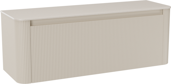Storke Soft meuble salle de bains suspendu 140 x 46 cm Sand mat avec Tavola Soft tablette simple ou double vasque en Solid Surface beige granite, Nervure droite symétrique verticale